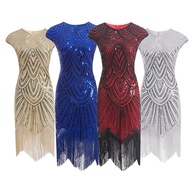 Women 1920s Diamond Sequined Embellished Fringed Great Gatsby Flapper Dress Retro Tassle Croche Midi