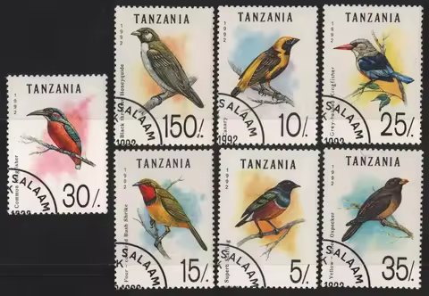 7Pcs/Set Tanzania Post Stamps 1992 Birds Marked Postage Stamps for Collecting