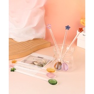 5-petal pastel flower glass spoon with 1 stirring stick TTT7