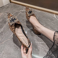 7T35-43 Large size Women comfort Leopard flat ballet shoes Pointed toe soft Peas shoes