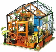 new Robotime Mini Green House Cathys Flower House DIY Dollhouse Wooden Miniature Furniture Kit with 