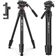 Ulanzi 160cm/62.99in Portable Camera Tripod Stand Aluminum Alloy Phone Tripod 6kg Load Capacity Photography Travel Tripod with Fluid Drag Pan Head Phone Holder Carrying Bag for Vlo