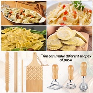 【Beverly】-7-Piece Gnocchi Pasta Making Tools Wooden Pasta Board with Ravioli Stamp and Rolling Pin S
