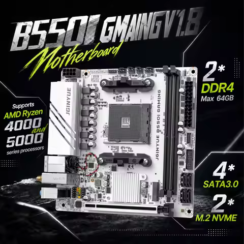 JGINYUE B550I Motherboard Set with Ryzen 5 4000 5000 Processor 16GB 32GB DDR4 3200 RAM Dual M.2 NVMe
