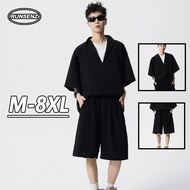 M-8XL Korean Style Plus Size Cotton Sets Men Short Sleeve T Shirt + Shorts