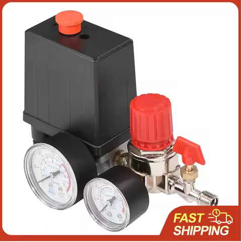 Air Compressor Pressure Switch Control Valve Regulator with Gauges G1/4 Ports 0.05-1.2MPa for Quick 