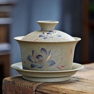 2026 New Style Stoneware Modified Sancai Gaiwan Kung Fu Tea Set Accessories Household Office Purple 