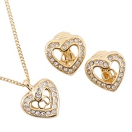 【日本直送】Christian Dior CD Heart 項鍊 耳環組 鍍金 x 萊茵石 愛心 約 5.3g 女士【二手】