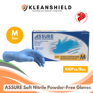 ASSURE Blue Soft Nitrile Powder-Free Gloves, 100 Pcs/Box [M size] Powder Free Nitrile Glove