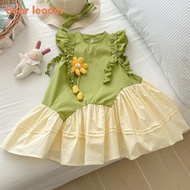 Bear Leader Korean Splicing Style Version Flying Sleeves 3D Flower Princess Dress Summer Round Neck 