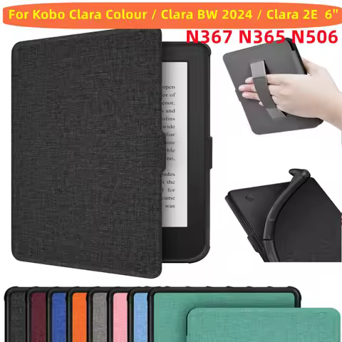 For Kobo Clara Colour 6'' Fabric Soft Case HandStrap Smart Cover for Kobo Clara BW 2024 Magnetic She