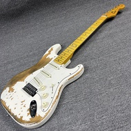 Grote 6สาย Headless Fanned Fret สีเหลือง Burl เมเปิ้ล Top กีต้าร์ไฟฟ้ากีตาร์มืออาชีพ