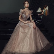 Khaki Formal Party Banquet Maxi Dress Gaun Malam Pengantin Pakaian Wedding BallGown Emcee Dinner Eve