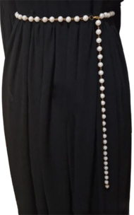 Gesper Belt Ikat Pinggang Wanita Model Rantai Mutiara Karet dan Non Karet Sabuk Manik Elastis Putih 