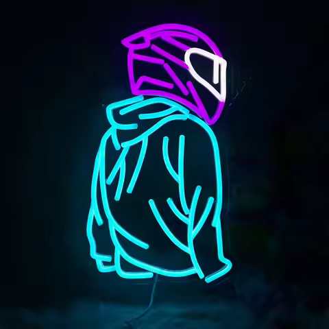 Motorcyclist Neon Sign with Dimmable Motorcycle Helmet LED Light Up for Wall Garage Man Cave Game Ro