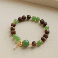 天然和田玉碧玉沉香手鏈 搭配天然烏蘭海碧玉 古銅幣 招財開運
