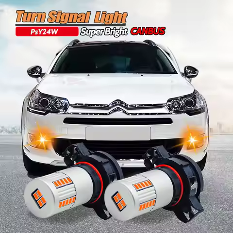VANSSI 2pcs PSY24W LED Bulbs Amber Yellow Canbus No Hyper Flash PG20/4 12180 12188NAC1 for Citroën C