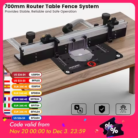 ENJOYWOOD 700mm Woodworking Router Table Fence Aluminium Alloy Profile Fence with 300mm T-track Slid