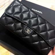 CHANEL經典銀色雙C AP0241荔枝紋牛皮長夾