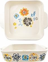 9.6x9.6inch Floral Baking dish, Square Baking Pan, Ceramic Casserole Dishes, Cake Pan with Handle, 2