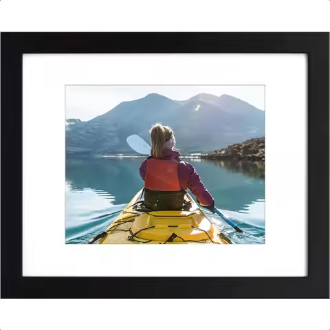 11x14 Black Picture Frame Solid Wood Tempered Glass and White Mat Display for 8x10 Picture Wall Disp