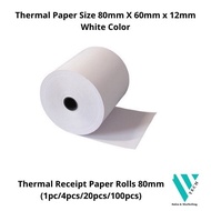 Thermal Receipt Paper Rolls 80mm (1 Roll/4 Rolls/ 20 Rolls)