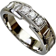 二手 TIFFANY & Co. Atlas 3PD 鑽石戒指，18K 白金（10.2 克），女士款，尺寸 22.5。