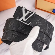 Lv Belt Men's New Style Fashion All-Match Genuine Leather Plaid Business Letter Smooth Buckle Trendy Casual Belt