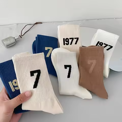1977 Unisex Male Cotton 7 Number Socks Spring Fashion Comfort Sports Sock Solid Color Casual Women S