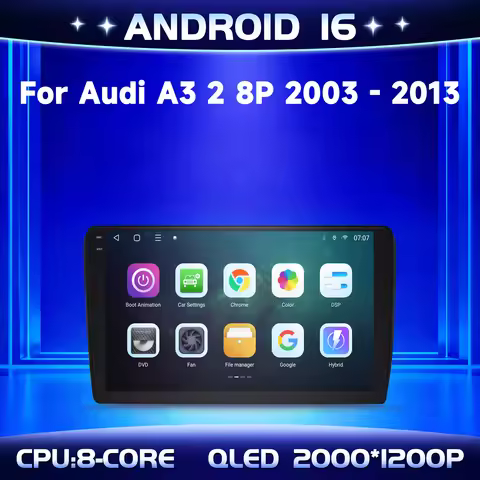 9"Car Radio Android 16 For Audi A3 2 8P 2003-2013 BT 5.0 Wireless Carplay Android Auto Multimedia 2K