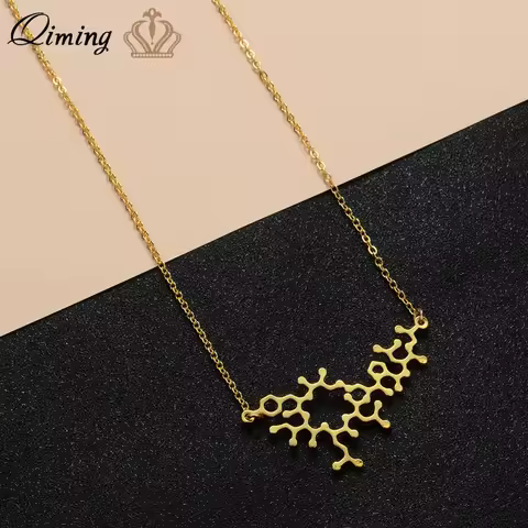QIMING Oxytocin Molecule Necklace For Women Men Science Jewelry DNA Chemistry Pendant Necklace Every