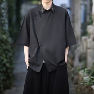 Shirt Men's Shirt 0 Short-Sleeved Shirt New Chinese Men's Chinese Style Hanfu Tang Suit Five-Point S