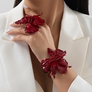 2pcs/set Luxury Oversized Alloy Flower Bracelet & Ring Set High-End Big Flower Bangle & Ring For Wom