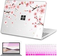 Teryeefi Compatible with 12.4 Inch Microsoft Surface Laptop Go 2/1 with Touch Screen Model 1943, Plastic Hard Shell Case + Keyboard Skin Cover + Screen Protector, Cherry Blossom