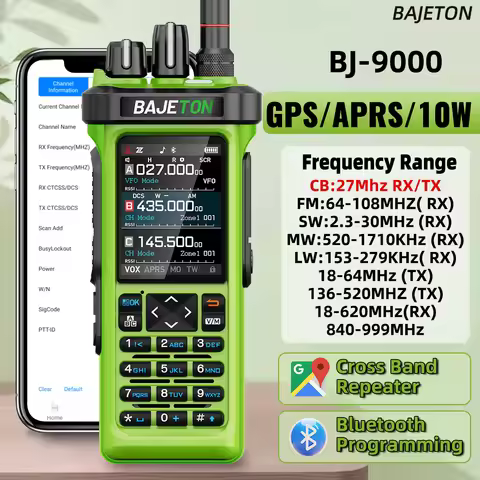 BAJETON BJ-9000 Green Walkie Talkie CB 27Mhz AM/FM/SSB Cross Band Repeater 10W Tri-power Long RangeF