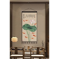 Chinese Lotus Fabric Hanging Cloth Background Fabric Chinese Zen Tapestry Wall Living Room Entrance Decorative Hanging Cloth Hanging Cloth
