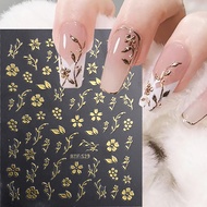 3D Holographic Flowers Nail Stickers Gold Petals Leafs Branchs Sliders For Nails Adhesive Art Manicu
