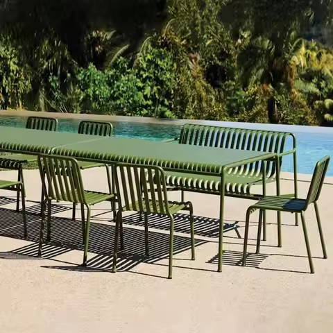 Hot Sale Customizable Colored Aluminum Metal Restaurant Garden Dining Table and Chair Green Patio Bi