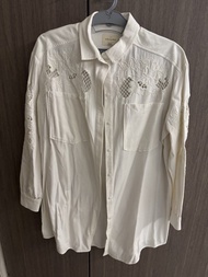 Sezane Sézane White Embroidered Cotton Shirt Jacket Size 36