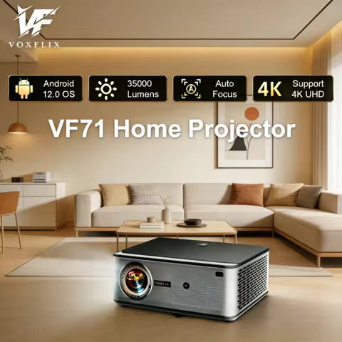 VOXFLIX VF71 Full HD 1080P 23000:1 Contrast Ratio 35000 Lumens Auto Focus Projector Home Theater Int