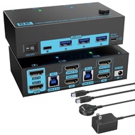 8K HDMI 2.1 Dual Monitor KVM Switch 2 Monitors 2 Computers 2 in 2 Out USB KVM Switcher Max Support 8
