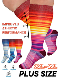 3對超大碼壓縮襪，腳踝至膝蓋15-20毫米汞柱的循環壓力袜，適用於女性、男性、寬腿、懷孕、懷孕期、膝蓋高度，最佳評級支持孕婦、醫療、跑步、護理、運動適配自行車