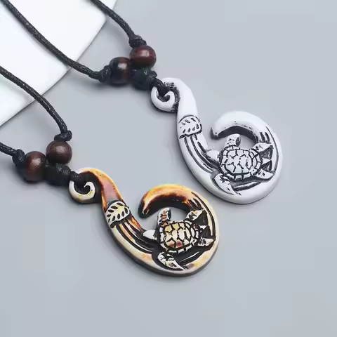 Hawaiian style Turtle Hook Pendant Necklace for Men Women's NZ Maori Fish Hook Choker Jewelry Neckla