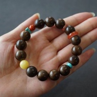 天然沈香珠/沉香珠 南紅蜜蠟松石小配件設計單圈手串手持fs