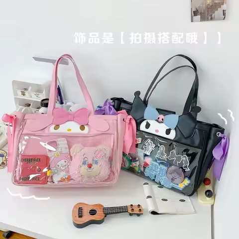 2026 New Cartoon Cute Kuromi Shoulder Bag Student Large Capacity Tote Bag Cute Girl Tote Bag Pain Ba
