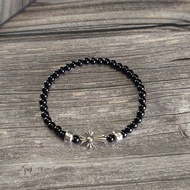 C *.H Original Label 1: 1 4MM Obsidian Silver Bead Bracelet Punk Hip Hop Trendy Unique Retro Europea