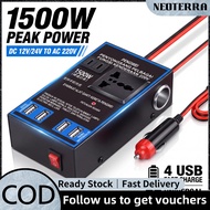 Inverter Kereta 12V 24V Ke 220V 1500W Fast Charging Portable Plug Laptop Power Bank Mini