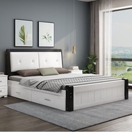 [SG SELLER ] Leather And Solid Wood Bed Frame Solid Wooden Bed Frame Solid Wood Bed Frame With Storage Super Single/Queen/King Bed Frame