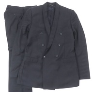 狀況極佳的 DOLCE & GABBANA 100% 純羊毛金色條紋窄翻領雙排扣西裝，深海軍藍色，尺寸 50。正品，義大利製。