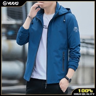 VUUG ถอดออกได้ Ziplock Pocket เสื้อกันลมกันน้ำแจ็คเก็ตน้ำหนักเบาสำหรับผู้ชาย